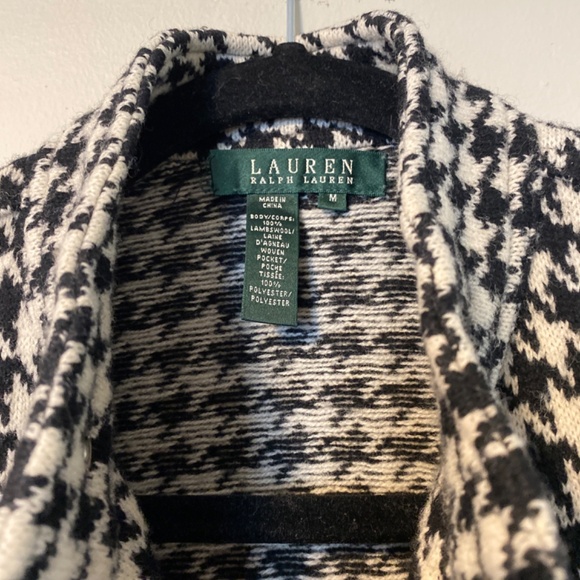 Ralph Lauren Wool Houndstooth Motorcycle Sweater Jacket M - Picture 2 of 3